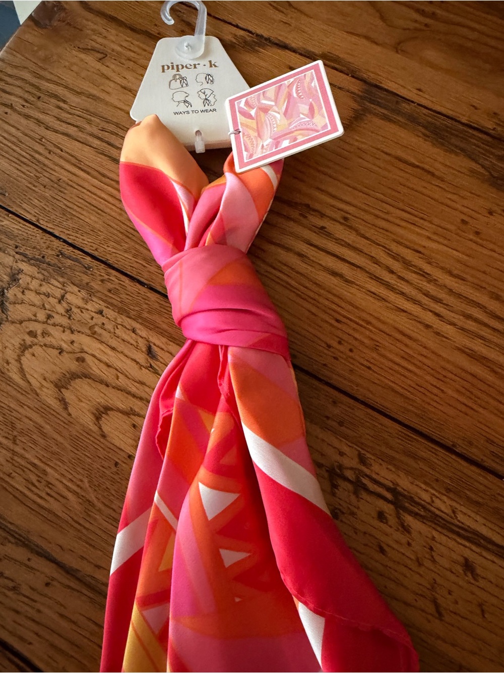 Piper·K Vibrant Pink, Orange & Yellow Silk Scarf Purse/Hair/Neck